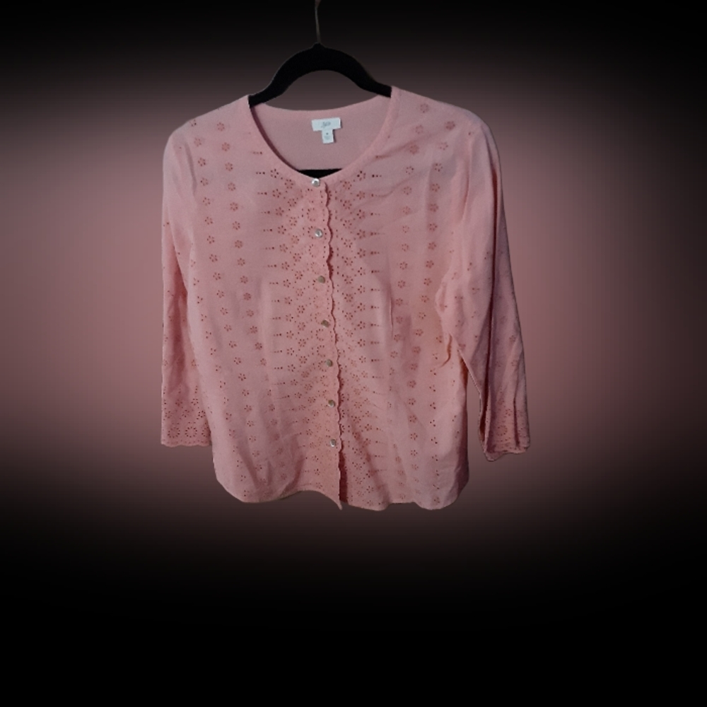 J. Jill coral eyelet button down blouse. 3/4 sleeve. Size women's Medium